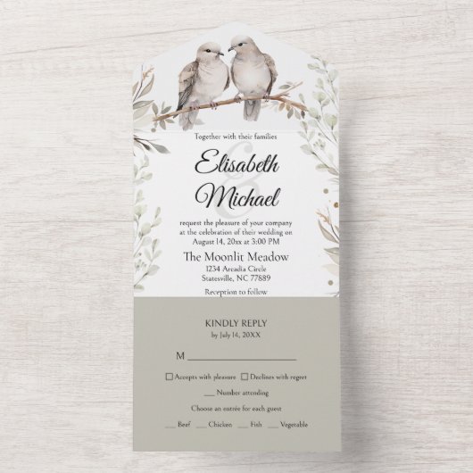 Elegante Sage Green Meal Entree Wedding RSVP All In One Einladung (Innen Boden)