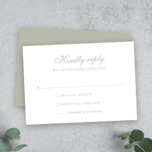 Elegante Sage Green Minimal Wedding RSVP Card