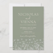 Elegante Sage Green Minimalistisch Boho Floral Wed Einladung (Vorderseite)