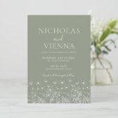 Elegante Sage Green Minimalistisch Boho Floral Wed Einladung (Stehend Vorderseite)