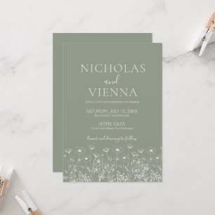 Elegante Sage Green Minimalistisch Boho Floral Wed Einladung