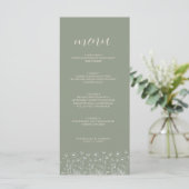 Elegante Sage Green Minimalistisch Boho Floral Wed Menükarte (Stehend Vorderseite)