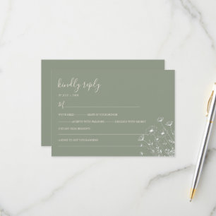 Elegante Sage Green Minimalistisch Boho Floral Wed RSVP Karte