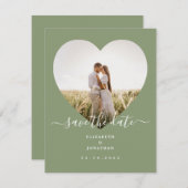 Elegante Sage Green Minimalistisch Heart Foto Wedd Save The Date (Vorne/Hinten)