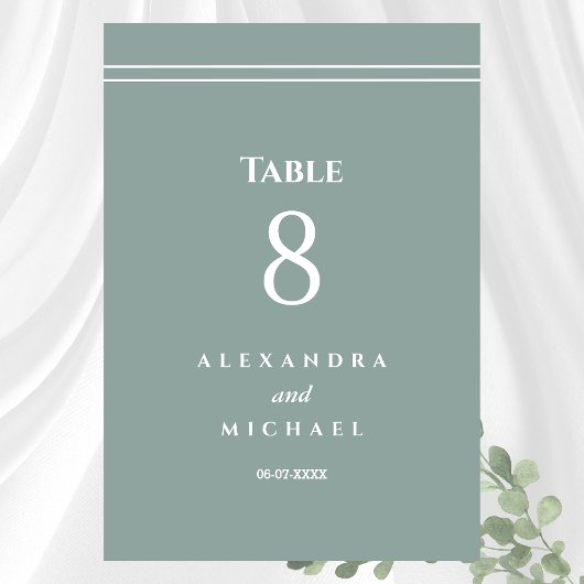 Elegante Sage Green Minimalistisch Moderne Hochzei Tischnummer