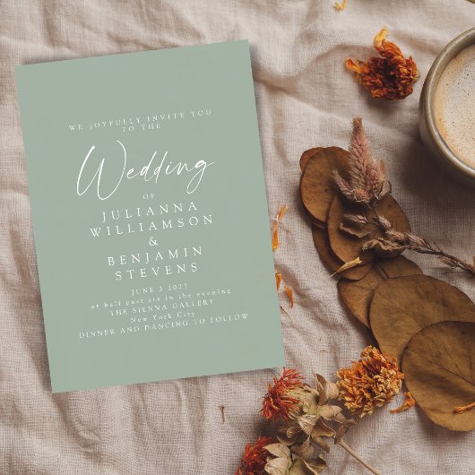 Elegante Sage Green Minimalistisch Script Wedding Einladung