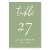 Elegante Sage Green mit Elfenbeinskripthochzeit Tischnummer (Vorderseite)