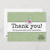 Elegante Sage Green mit Herz Business Vielen Dank Postkarte (Vorne/Hinten)