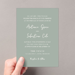 Elegante Sage Green Moderne Hochzeit Acryleinladungen