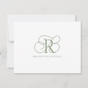 Elegante Sage Green Monogram Flat Note Card Mitteilungskarte