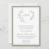 Elegante Sage Green Monogram Leaf Wreath Wedding i Einladung (Vorderseite)