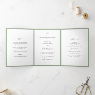 Elegante Sage Green Monogram Modern Wedding Dreifach Gefaltete Einladung