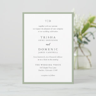Elegante Sage Green Monogram Modern Wedding Einladung