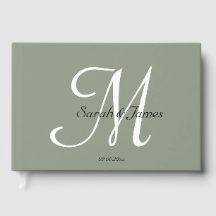 Elegante Sage Green Monogram Script Wedding Party Gästebuch