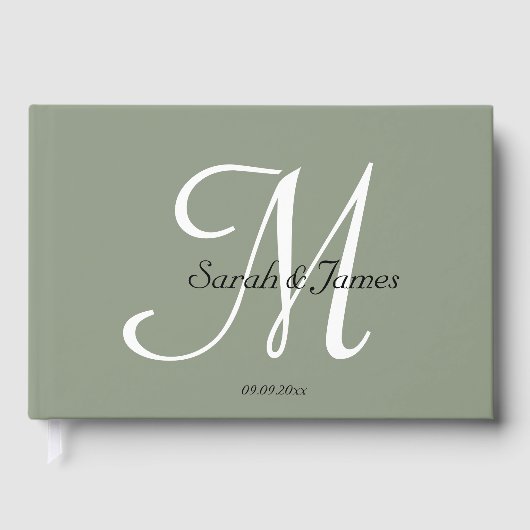 Elegante Sage Green Monogram Script Wedding Party Gästebuch (Vorderseite)