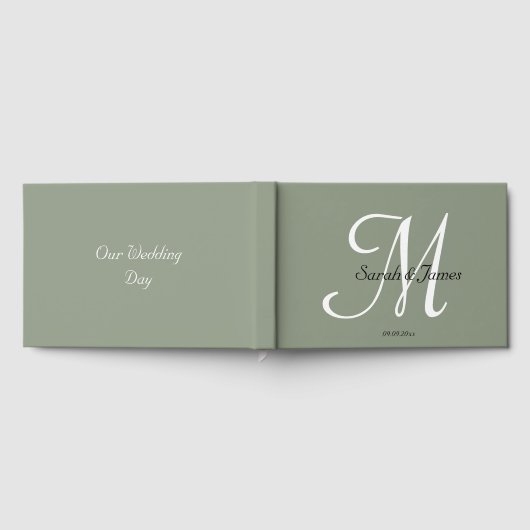 Elegante Sage Green Monogram Script Wedding Party Gästebuch (Voll)