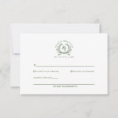 Elegante Sage Green Monogram Wappen Wedding RSVP Karte (Vorderseite)