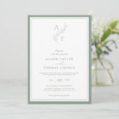 Elegante Sage Green Monogram Wedding Frame Einladung (Stehend Vorderseite)