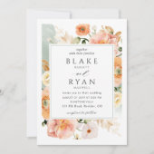 Elegante Sage Green, Peach Botanical Wedding Einladung (Vorderseite)