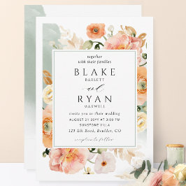 Elegante Sage Green, Peach Botanical Wedding Einladung