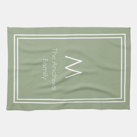 Elegante Sage Green Personalisiert Mit Monogramm Geschirrtuch (Horizontal)
