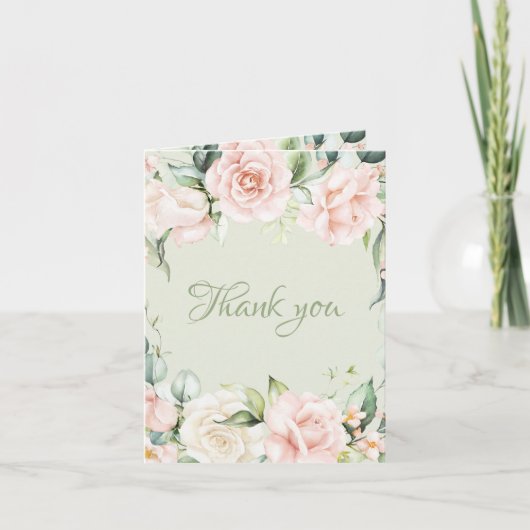 Elegante Sage Green Pink Floral Wedding Dankeskarte (Vorderseite)