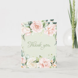 Elegante Sage Green Pink Floral Wedding Dankeskarte