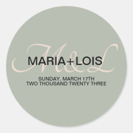 Elegante Sage Green Pink Hochzeit Mit Monogramm Runder Aufkleber