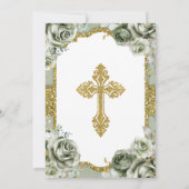 Elegante Sage Green Primera comunión NIEDLICH Girl Einladung (Rückseite)