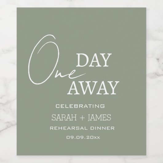 Elegante Sage Green Probe Dinner Hochzeit Weinetikett (Einzelnes Label)