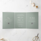 Elegante Sage Green QR Code Moderne Hochzeit Dreifach Gefaltete Einladung (Innenseite)