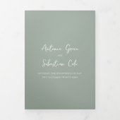 Elegante Sage Green QR Code Moderne Hochzeit Dreifach Gefaltete Einladung (Cover)