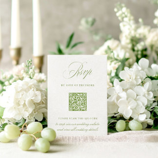 Elegante Sage Green QR Code UAWG Wedding Card RSVP Karte