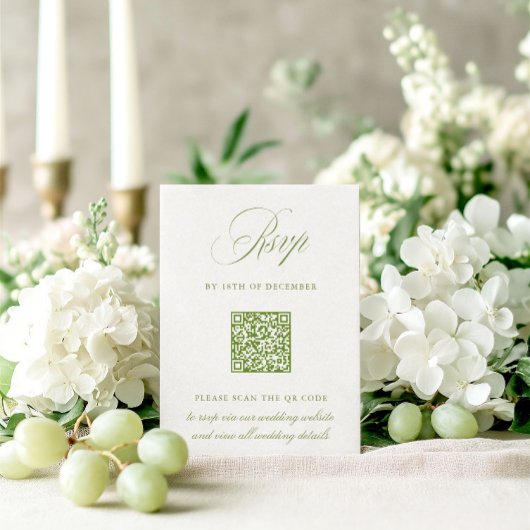 Elegante Sage Green QR Code UAWG Wedding Card RSVP Karte