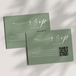 Elegante Sage Green QR Code Wedding RSVP Card Karte