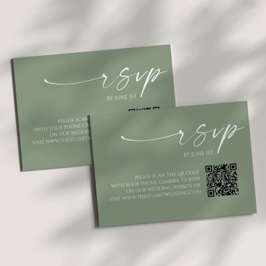 Elegante Sage Green QR Code Wedding RSVP Card Karte