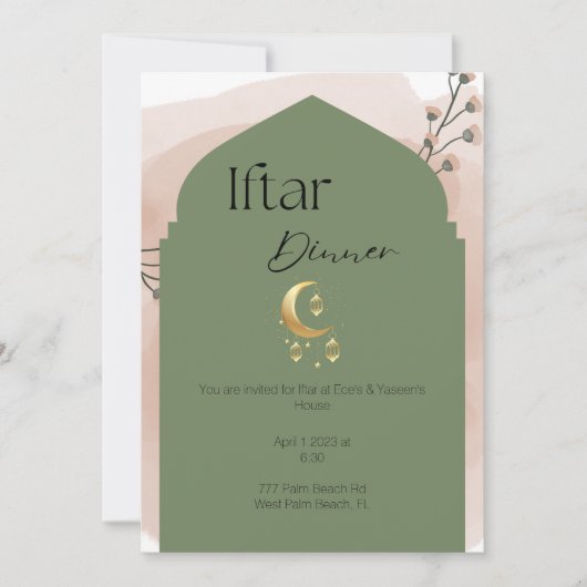 Elegante Sage Green Ramadan Iftar Einladung (Vorderseite)