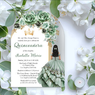 Elegante Sage Green Rose Floral Quinceañera Party Acryleinladungen