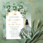 Elegante Sage Green Rose Floral Quinceañera Party Folieneinladung