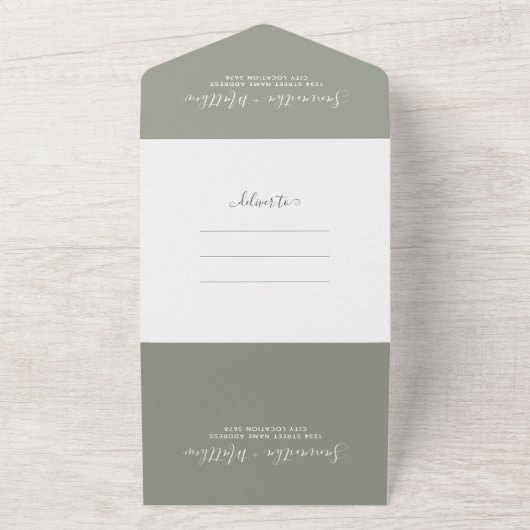 Elegante Sage Green Rustic Bohemisch Wedding All In One Einladung (Außenbereich)