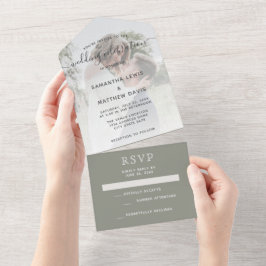 Elegante Sage Green Rustic Bohemisch Wedding All In One Einladung