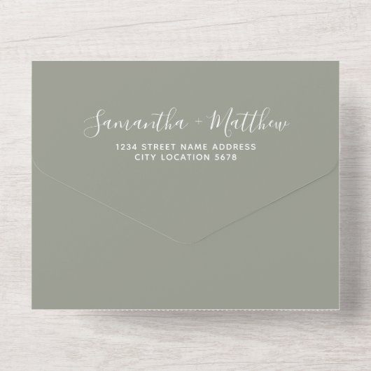 Elegante Sage Green Rustic Bohemisch Wedding All In One Einladung (Rückseite)