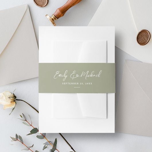 Elegante Sage Green Script Minimal Hochzeit Einladungsbanderole