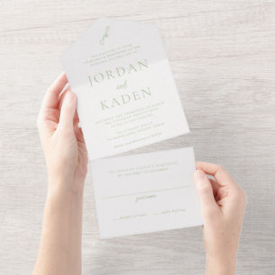 Elegante Sage Green Script Monogram Wedding All In One Einladung