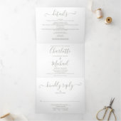 Elegante Sage Green Script Monogram Wedding Dreifach Gefaltete Einladung (Innenseite)