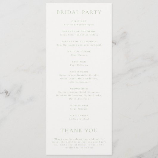 Elegante Sage Green Script Monogram Wedding Programm (Rückseite)