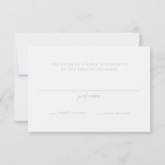 Elegante Sage Green Script Monogram Wedding RSVP Karte (Vorderseite)