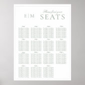 Elegante Sage Green Script Monogram Wedding Seat Poster (Vorne)