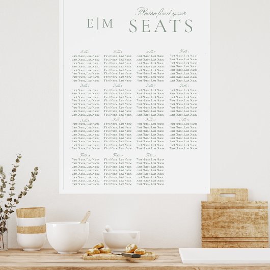 Elegante Sage Green Script Monogram Wedding Seat Poster (Küche)