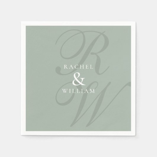 Elegante Sage Green Script Monogram Wedding Serviette (Vorderseite)